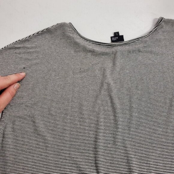 Lisa Bayne Womens Capsule Striped Short Sleeve Top Size L Black Flowy High Low - Picture 8 of 11